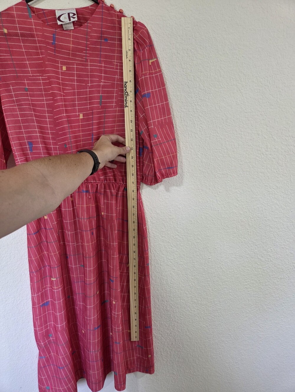 Vintage 90s CR Coral Pink Geometric Dress Womens 12 Medium/large - Picture 7 of 11